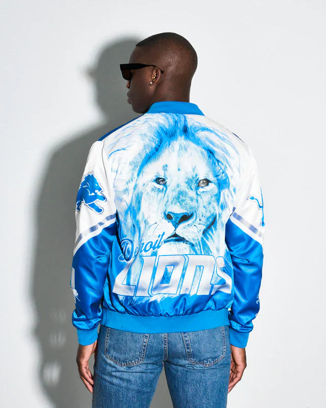 Detroit Lions Logo Fanimation Satin Jacket