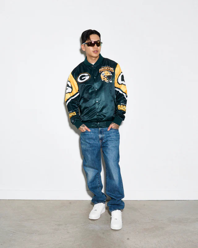 Green Bay Packers Helmet Fanimation Satin Jacket